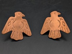 Vintage Copper Thunderbird Screw Back Earrings Southwestern Stamped Design