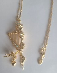 Kirk’s Folly Angel Harp Gold Tone Necklace 34 Inches Long, Pendant 2.5 Inches
