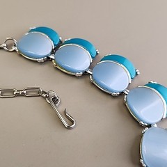 Vintage Thermoset Necklace Blue Silver Tone 15.5″