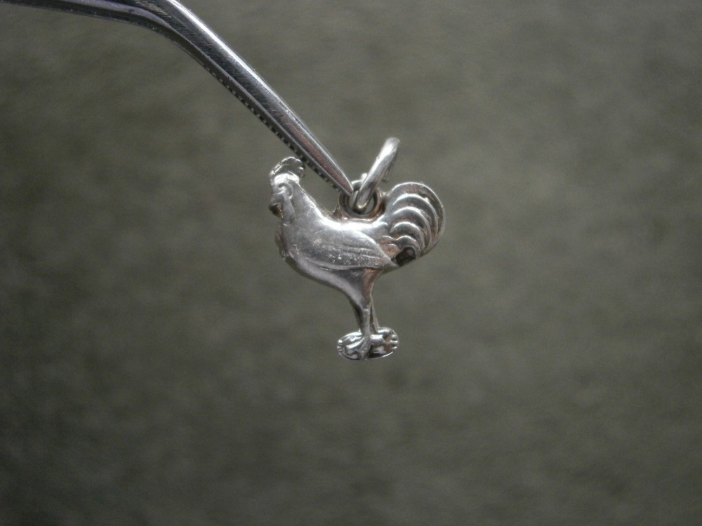 TINY Rooster Cockerel Vintage Flat Back 835 Silver Bracelet Charm Pendant