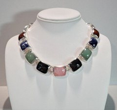 Estate Statement Taxco TZ-17 Sterling Silver Multi Stone Necklace 101g Rainbow