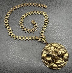 Vintage Victorian Revival Huge Acorn Pendant Necklace Book Chain 18” Unique!