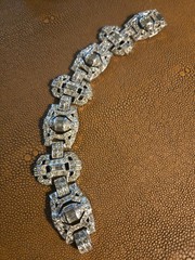 Vintage Art Deco Revival Rhodium Plated Rhinestone Bracelet – Baguette Round 7′