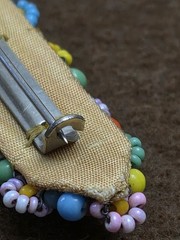 Vintage Seed Bead Flower Brooch C Clasp Fabric Back Pin Artisan MCM