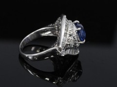 Vintage 3.0ct GIA Ceylon Blue Sapphire & 1.10ct Diamond Platinum Ring, Size 6