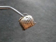 Honeycomb Cow Bell Nice Tinkle Vintage Pale Goldtone Bracelet Charm Pendant 1.2g