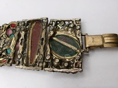 Attributed to Selro Selini Confetti Lucite Panel Bracelet w/Rhinestones, Pearls