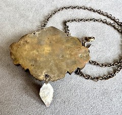 Vtg Tibetan Nepali HUGE 4″ WRATHFUL DEITY PENDANT Coral Turquoise Brass NECKLACE