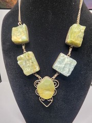 Vintage 925 Raw Green Aquamarine Nugget Station Necklace 55g 19″