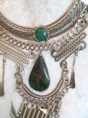 Vintage Peruvian Alpaca Nickel Silver Chrysocolla Teardrop Bib Choker Necklace