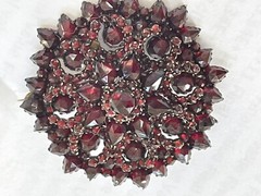 Antique Victorian Gilt Silver Bohemian Rose Cut Garnet Pin Brooch 1 5/8″