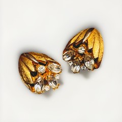 Vintage Signed BSK Clip-On Earrings, Marquise Rhinestones, 1950s-1960s