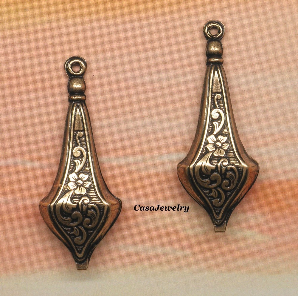 #0498 ANTIQUED GOLD VINTAGE DOUBLE SIDED DROP W/TOP HANG RING – 1 Pair