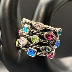 Vintage BIG Colorful 1980s Ring Adjustable/Expansion Ring,Sz 7-9, Stackable Hack