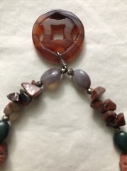 Gemstone 925 Necklace With Pendant 15.5 inches Green Red Gray Lavender