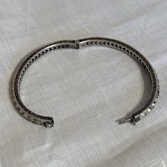 Antique Sterling Silver Engraved Channel Set Square Paste Hinged Bangle Bracelet
