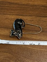 Vintage Enamel Black Cat Gold-Tone Brooch Gold Accents