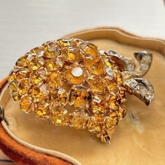 Vintage 1940’s Eisenberg Script E Signed Amber Clear Rhinestone Apple Brooch Pin