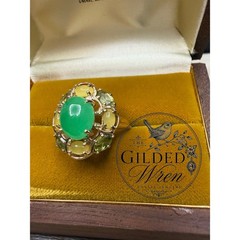 Vintage 14K Gold Jade & Tourmaline Estate Cocktail Ring | Size 7 | 4.94g
