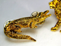 Vintage GG HARRIS Gold Plated Fine Pewter Pins #600 Alligator & #493 Lion