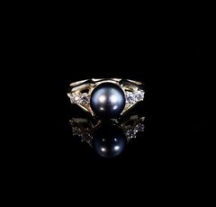 Vintage 14k Gold Tahitian Pearl & I Si Diamond Dress Ring Size M1/2 Val $5270