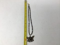 Boho Art Nouveau Goddess Butterfly Bronze Tone Beaded Necklace Jasper Hematite