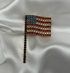 Vintage Dorothy Bauer American Flag Brooch Rhinestone 4th of July Patriotic Pin