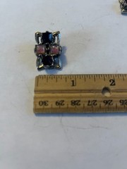 Vintage 1950s 1960s Clip On Earrings Red Rhinestone Opalescent Glass Silver Tone