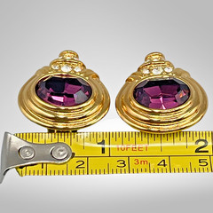 Nolan Miller Amethyst-Crystal Gold-Tone Clip On Earrings 1990s Dynasty Glamour