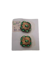 Vintage Clip On Earrings on Original Display Card Green and Goldtone