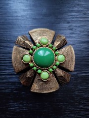 HUGE Vintage Green Lucite Textured Brutalist Medallion MCM Brooch