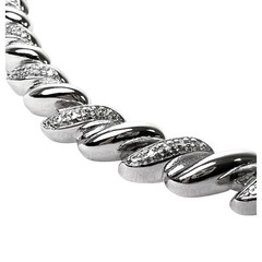 PAJ BB China Bracelet Silver Tone Illusion Diamonds Textured Metal Shiny Smooth