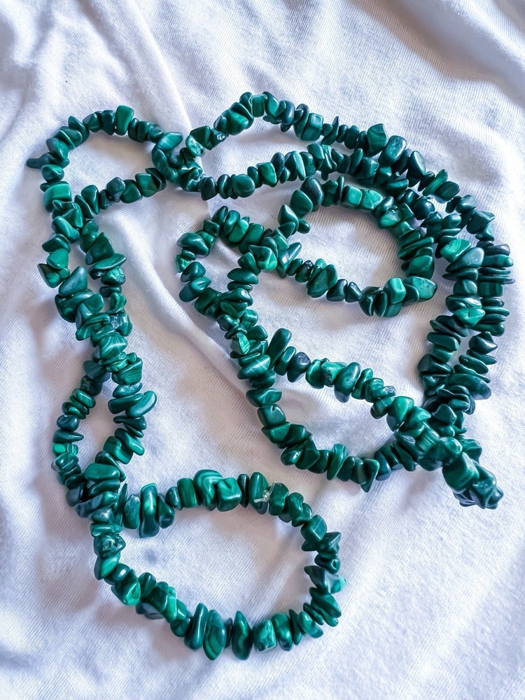 Long Strand Necklace Malachite Stone Beads 18 In Long 36 In Around- No Clasp