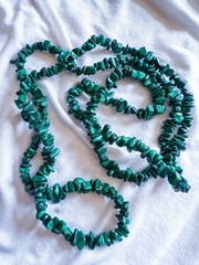 Long Strand Necklace Malachite Stone Beads 18 In Long 36 In Around- No Clasp