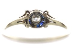 Art Deco 2CT Lab-Created Diamond Halo Sapphire Wedding 14K WhiteGold Finish Ring