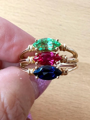 14K GOLD EMERALD GREEN,RUBY RED,SAPPHIRE BLUE CZ CUBIC ZIRCONIA WIDE BAND RING