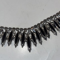 Black Navette Rhinestone Necklace Clip Earrings Set Unmarked “Juliana Style”