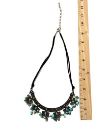 Vtg Faux Turquoise Stone Dangles & Antiqued Silver Tone Necklace ~17″ Boho Chic