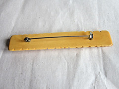 Vintage Cream Bakelite Bar Pin Carved Estate Jewelry 3 1/8″ Simichrome Tested