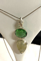 VTG Sterling Silver – INDIA Prehnite & Peridot Necklace Pendant 24 inch