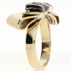 Antique Diamond Bow Ring 14K Two Tone Gold .72CT Mine Cut Size 6 1/4