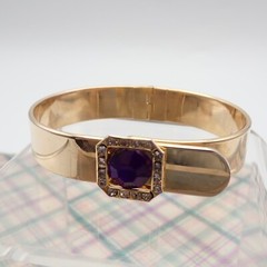 Vtg Front Tension Purple Resin Crystal Rhinestone Halo 6 1/2″ Bangle Bracelet
