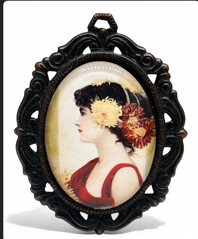 Retro Art Nouveau Revival Portrait Under Glass Pendant