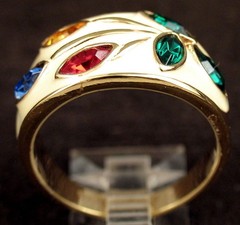 VTG 1980s 18KT HGE CREAM ENAMEL MULTI STONE Dome Cocktail RING Size 10 SIGNED