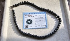 Rare Omphacite Certified Burma Grade A Jadeite Black Charcoal Bead Necklace 9 mm