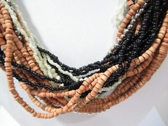 Multi 28 Strand Vintage Necklace Black White Silver Metal Wood Glass Plastic