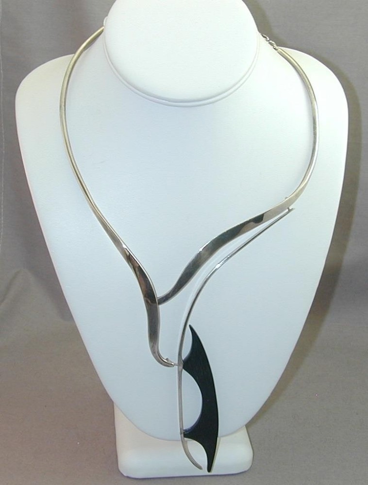 Fantastic Mid Century Modern Sterling Ebony Sculptural Mobile Necklace STATEMENT
