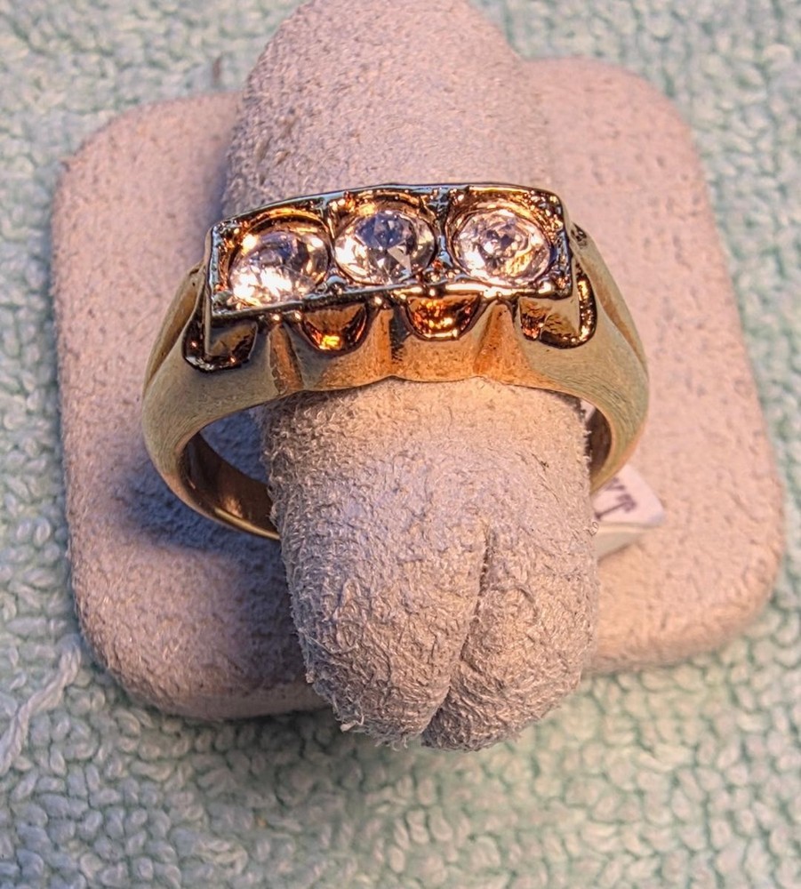Vintage Uncas 14kt Gold Electroplate 3-Stone CZ Gypsy Ring Band – Men’s 11.25