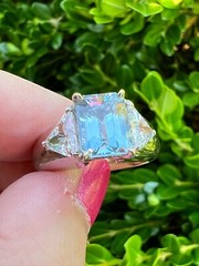 VINTAGE 14K WHITE GOLD AQUAMARINE RING ENGAGEMENT ANNIVERSARY HEAVY CHUNKY