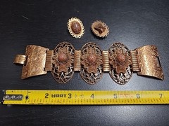 Vintage Copper Tone Bracelet and Earring Set Estate Sale Jewelry Find Clip-on